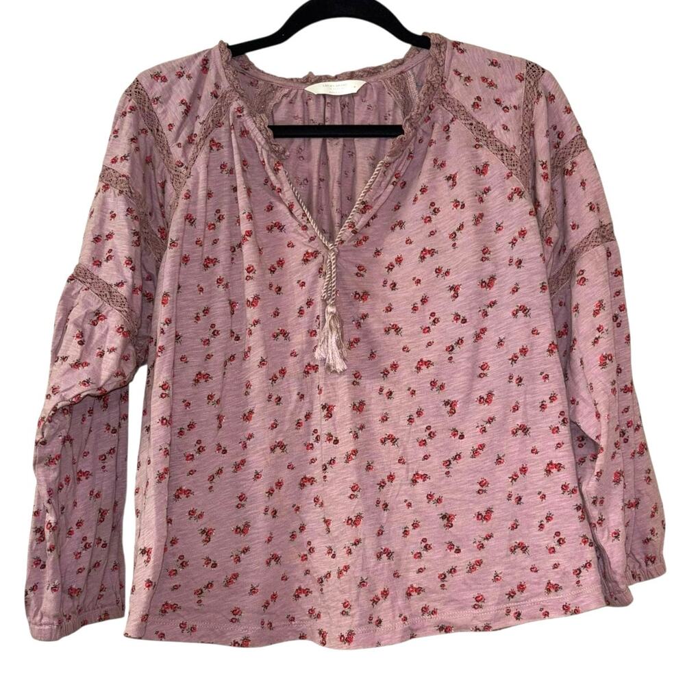 Lucky Brand Peasant Top Lilac Purple Rose Lace Women’s M Casual Country Western